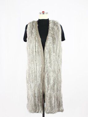THE CASHMERE PROJECT Rabbit Fur 100% Cashmere Knit Long Vest Cardigan, Size L